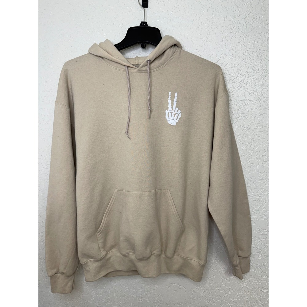Artist Union Clothing Co Tan Skeleton Peace Sign Hoodie Mens Large Sand Pullover